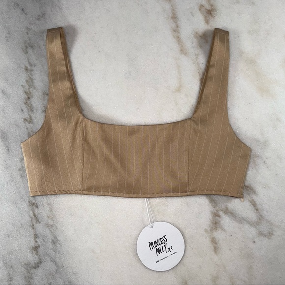 Princess Polly Tops - Princess Polly Beige Pinstripe Square Neck Crop Top